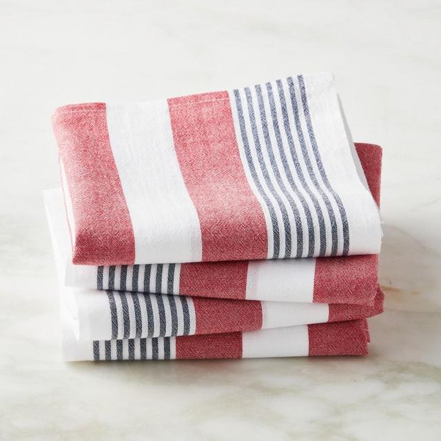 Yarn Dyed Flour Sack Towel, Set of 4, Claret Stripe