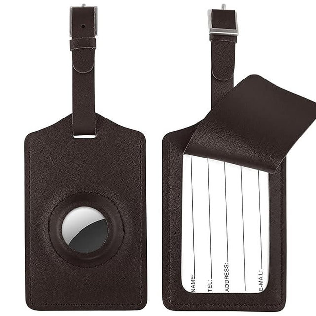 [2 Pack] Luggage Tags, Leather Case Luggage Bag Tags Travel Tags for Travel Bag Suitcase, Combo with AirTag case (Coffee)