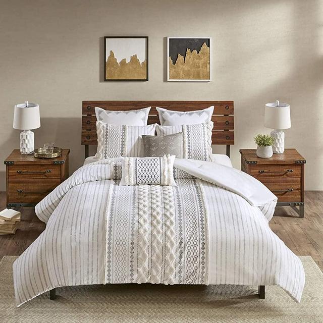 The Curated Nomad Comforter Set King Size Clementina Ivory Cotton Printed Chenille 3-Piece Set (King/Cal King)