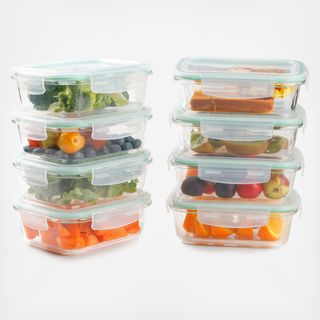 16-Piece Rectangular Glass Storage Container Set with Silicone Lid
