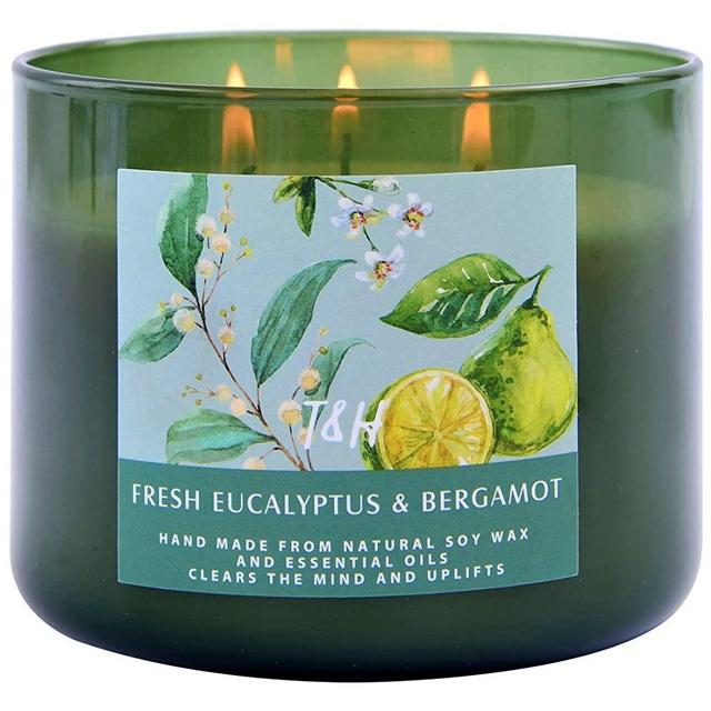 Eucalyptus Bergamot 3 Wick Scented Candle | Aromatherapy Stress Relief Candles with Eucalyptus, Bergamot, Pine, Rose, Cedar | Winter Soy Candles for Home Scented | Large Eucalyptus Candles