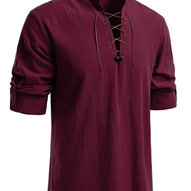 JEMITOP Men's Pure Cotton Retro Lace Up Shirts for Renaissance Pirate Medieval Viking
