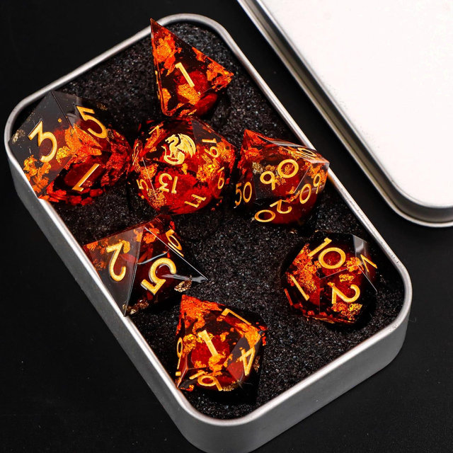 Dnd dragon liquid core dice set , liquid core d and d dice for dnd gifts ,New dragon resin liquid dice, rpg dice set, red dragon d&d dice