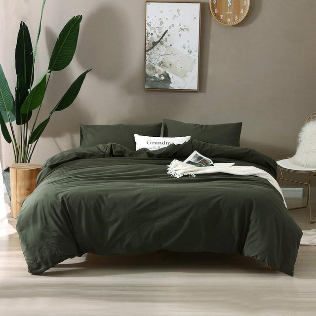 F.Y.Dreams 100% Washed Cotton Duvet Cover for Weighted Blanket 48x72 inches with 8 Ties, Zipper on Long Side/Forrest Green/Just Duvet Cover