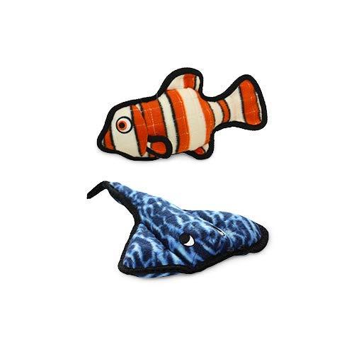 TUFFY - World's Tuffest Soft Dog Toy - Ocean Stingray - Squeakers - Multiple Layers. Made Durable, Strong & Tough. Interactive Play (Tug, Toss & Fetch). Machine Washable & Floats. (2 Combo Pack)