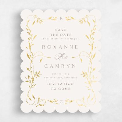 Beige Scalloped Wedding Save the Date - Clarissa Portrait Foil