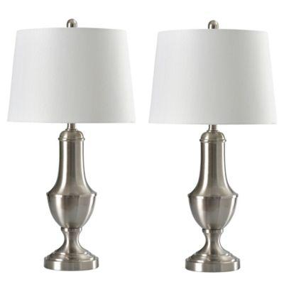 StyleCraft Parker Table Lamps in Brushed Steel with Fabric Shades (Set of 2)