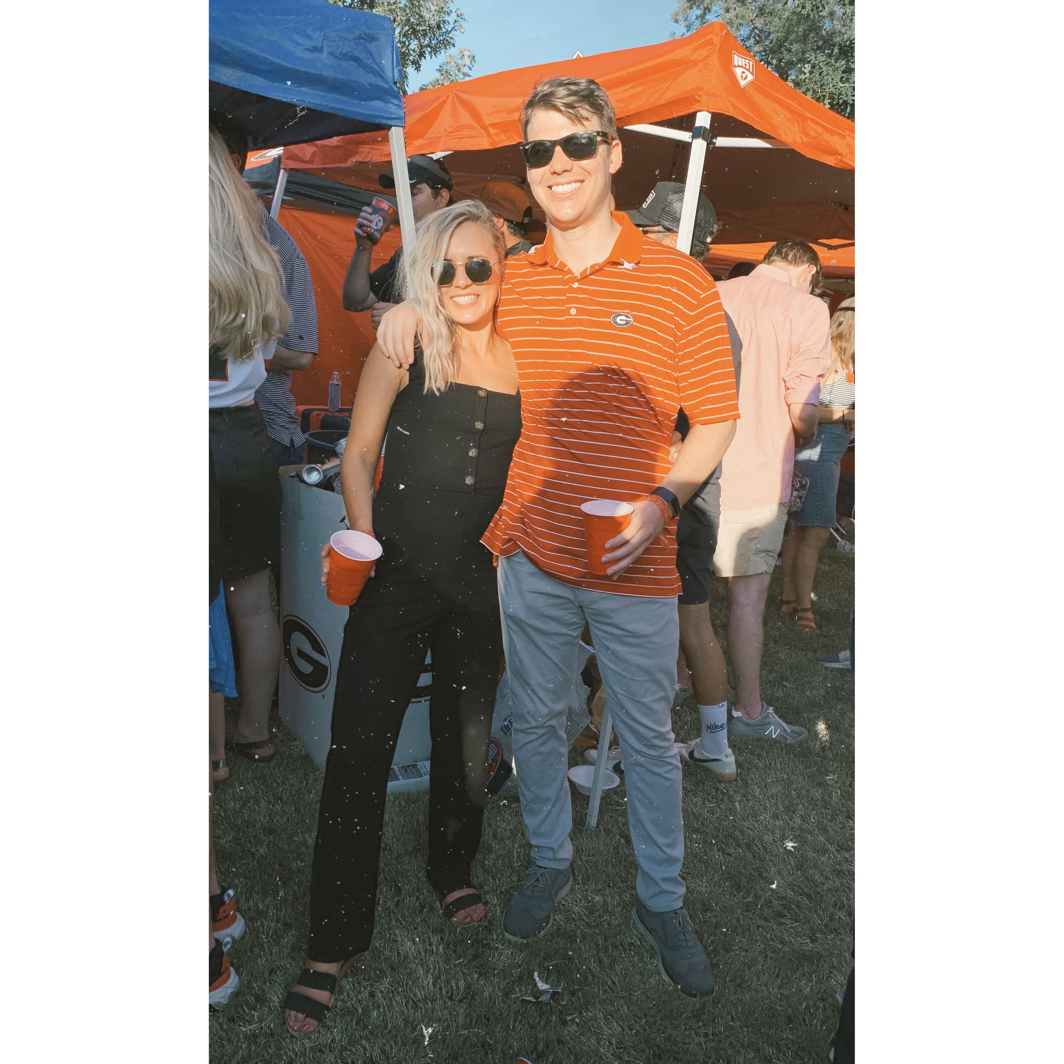 September 2019: Our second UGA game together and our first photo at a UGA game together