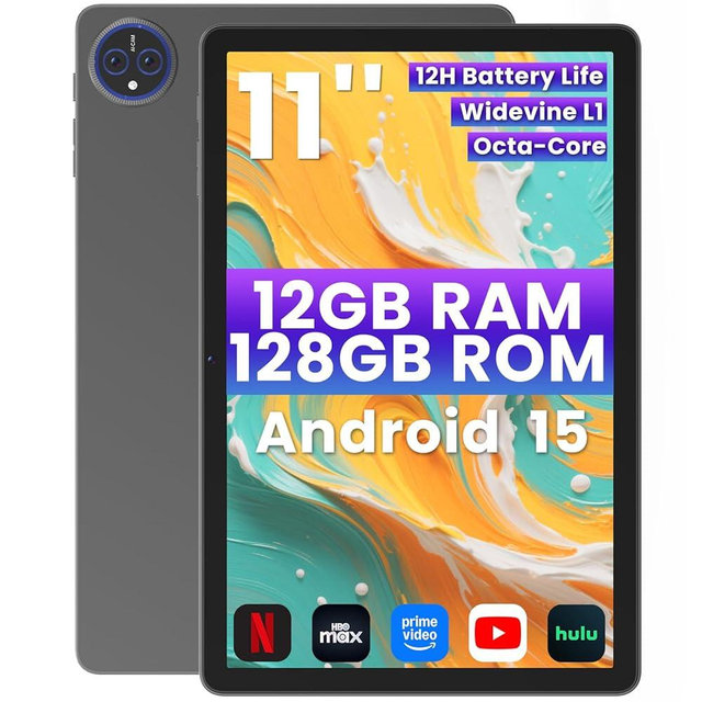 Winsing Tablet 11 inch Android 15 Tablets, 12GB+128GB+2TB Expandable, 2 Years Protection, Octa-Core, Touch Screen Electronics Tablet for Gaming, Learning,8000mAh Large Battery,Wi-Fi & BT 5.0,Gray
