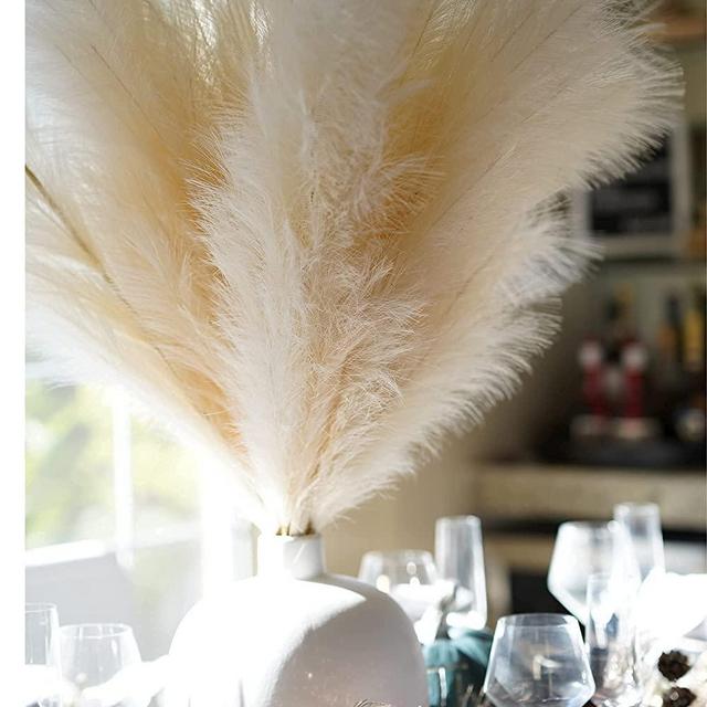 Pampas Grass Decor Tall (3 Pcs - 44" - Natural/Beige Or Pink) Super Fluffy Pampas Grass | Pampas Grass Large Tall Pampas Grass for Floor Vase Artificial Pampas Grass Faux Pampas Grass (Beige Natural)