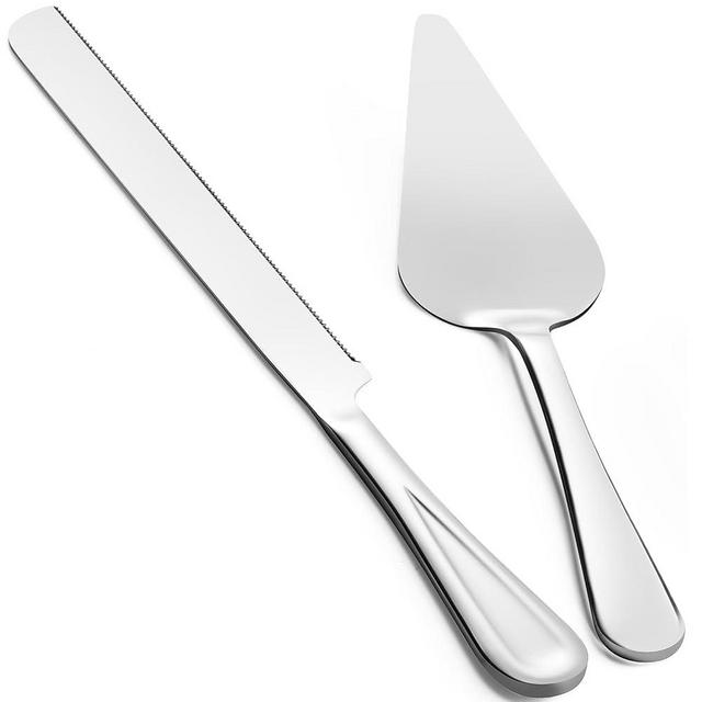 FTAKRY 13-Inch Premium Cake Cutting Set for wedding，Exquisite Cake Knife and Server Set with Serrated Design, Ideal for Pastries, Pies, and Desserts (Silver)