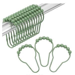 Amazer Shower Curtain Hooks, Decorative Shower Curtain Hooks, Sage Green Rustproof Stainless Steel Shower Hooks for Shower Curtain Liner Shower Rod Hook 12pcs