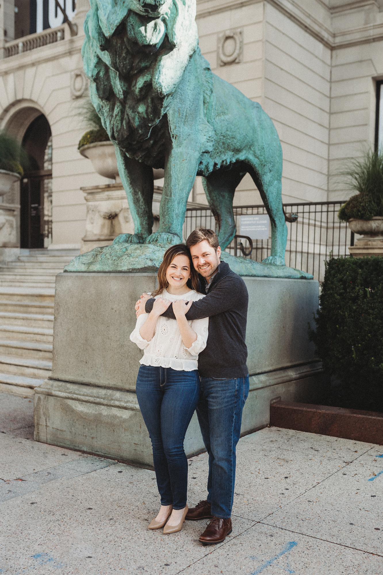 Engagement photo session: outside of the Art Institute