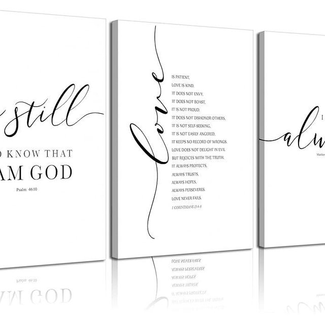 3Pcs Framed Bible Verse Canvas Wall Art Christian Scripture Posters Prints Inspirational Wall Decor Pictures Paintings for Living Room Bedroom Home Decoration, Ready to Hang