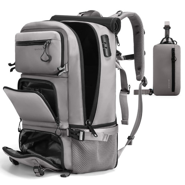 FUTURE AESTHEICS Travel backpack Carry-on Travel Backpack For Women Men Flight Approved Business Weekender Overnight Waterproof Daypack (Grey)