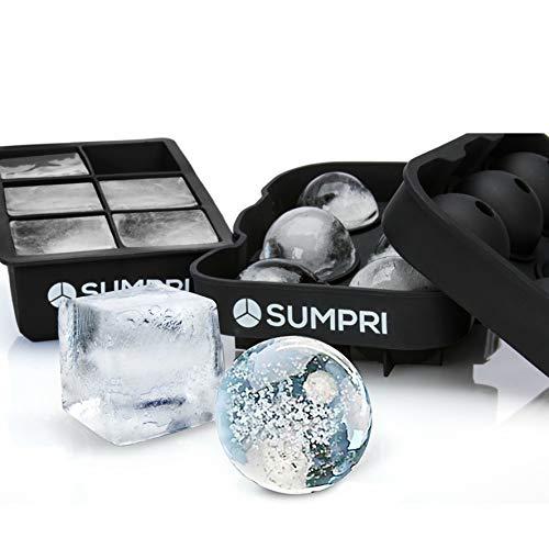 SUMPRI Sphere Ice Mold & Big Ice Cube Trays Novelty-Silicone Ice Ball Maker With Lid For Infused Ice Or Whiskey Glasses [2 Pack] Large Round Spheres Reusable & BPA Free (Black)
