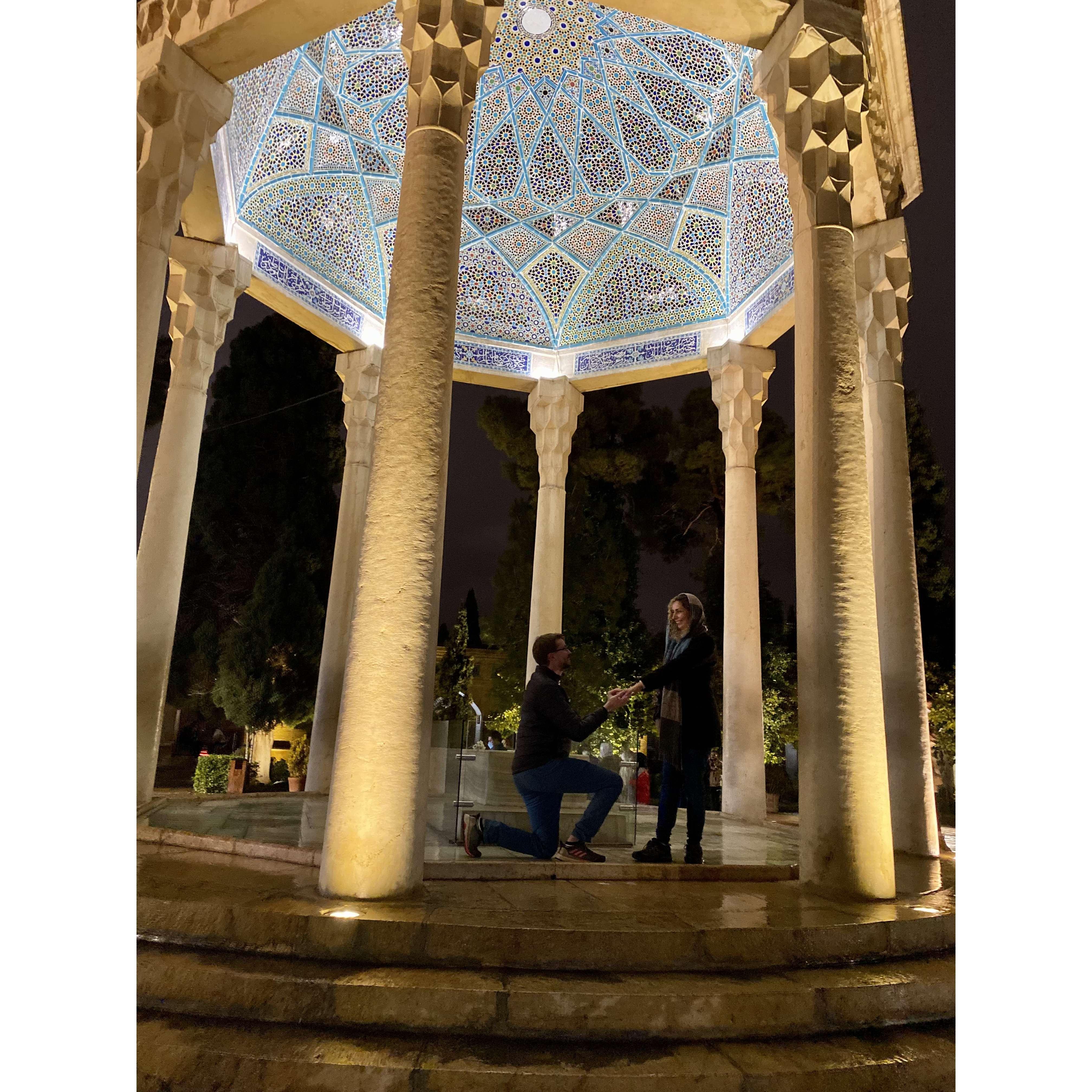When I said yes at Hafezieh. The tomb of the greatest Persian poet.