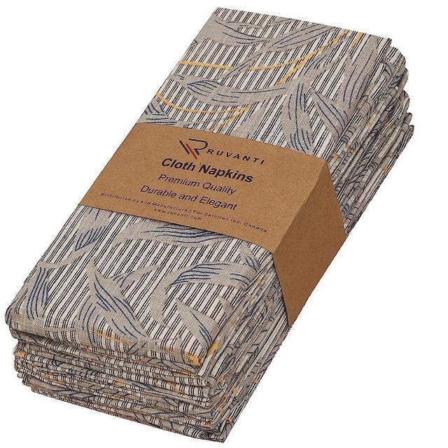 Ruvanti Cloth Napkins Set of 6 Cotton 100%, 18x18 Inches Napkins Cloth Washable, Soft, Absorbent. Cotton Napkins for Parties, Christmas, Thanksgiving, Weddings, Dinner Napkins Cloth - Leafy
