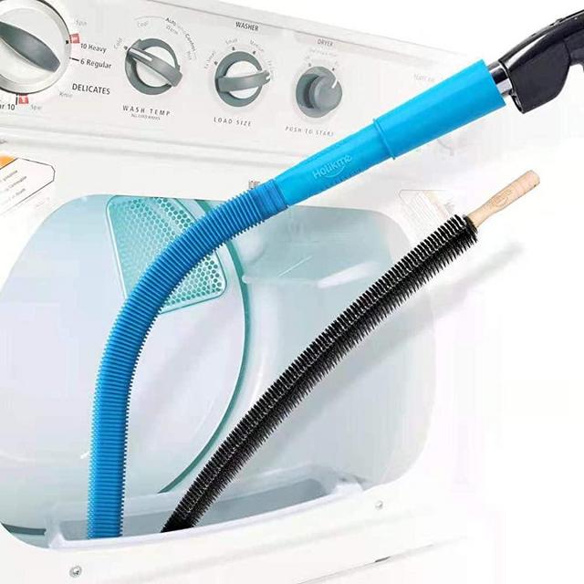 Holikme 2 Pack Dryer Lint Vacuum Attachment and Flexible Dryer Lint Brush, Dryer Vent Cleaner Kit, Vacuum Hose Attachment Brush, Lint Remover, Blue