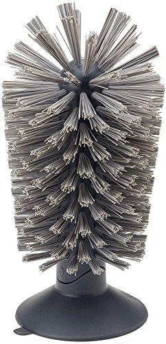 Joseph Joseph 85104 Brush-Up Glass Brush with Suction Cup Upright Stays in Sink Bristle Scrub Kitchen Bottle Cleaning Washing, Gray