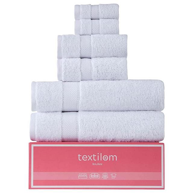 Textilom 100% Turkish Cotton 6 Piece Luxury Towel Set for Bathroom & Kitchen, Thick & Super Soft & Highly Absorbent & Quick Dry ( 2 Bath Towels, 2 Hand Towels, 2 Washcloths )- White