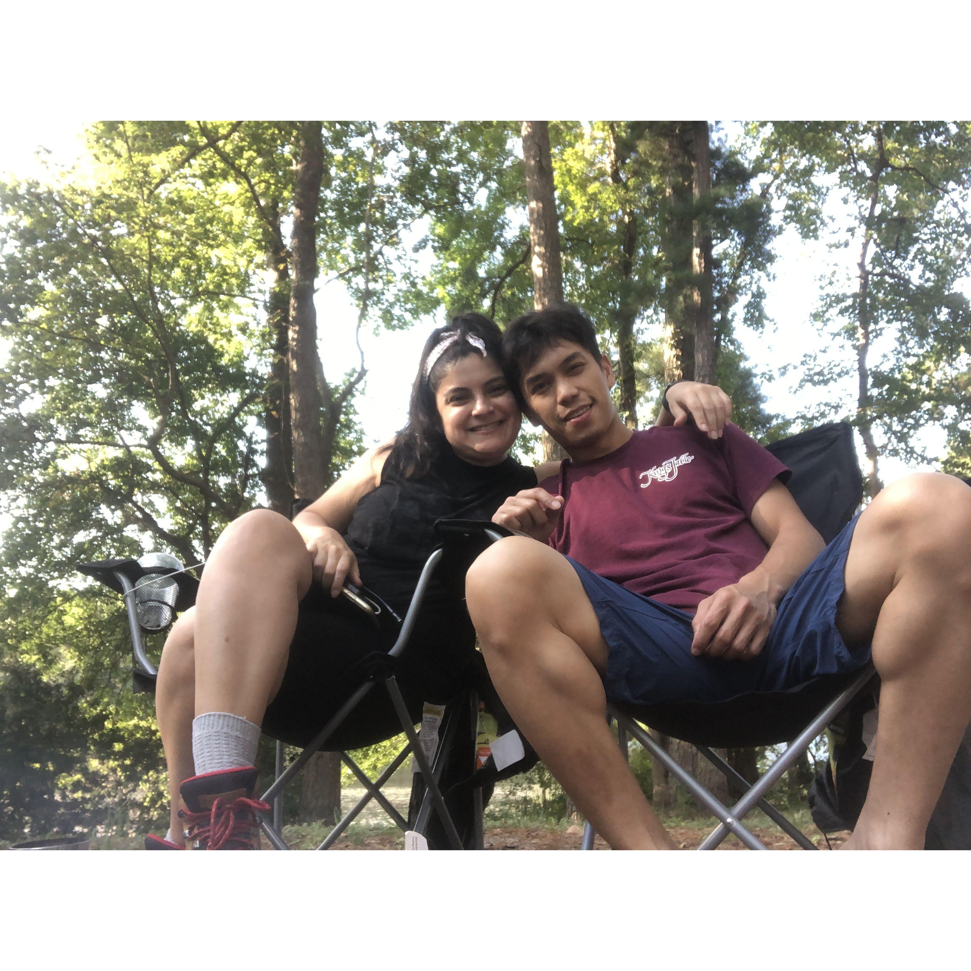 This is us on our first camping trip together in 2020! Were at Sam Houston State Park and we had no idea that we would have a lifetime of camping together