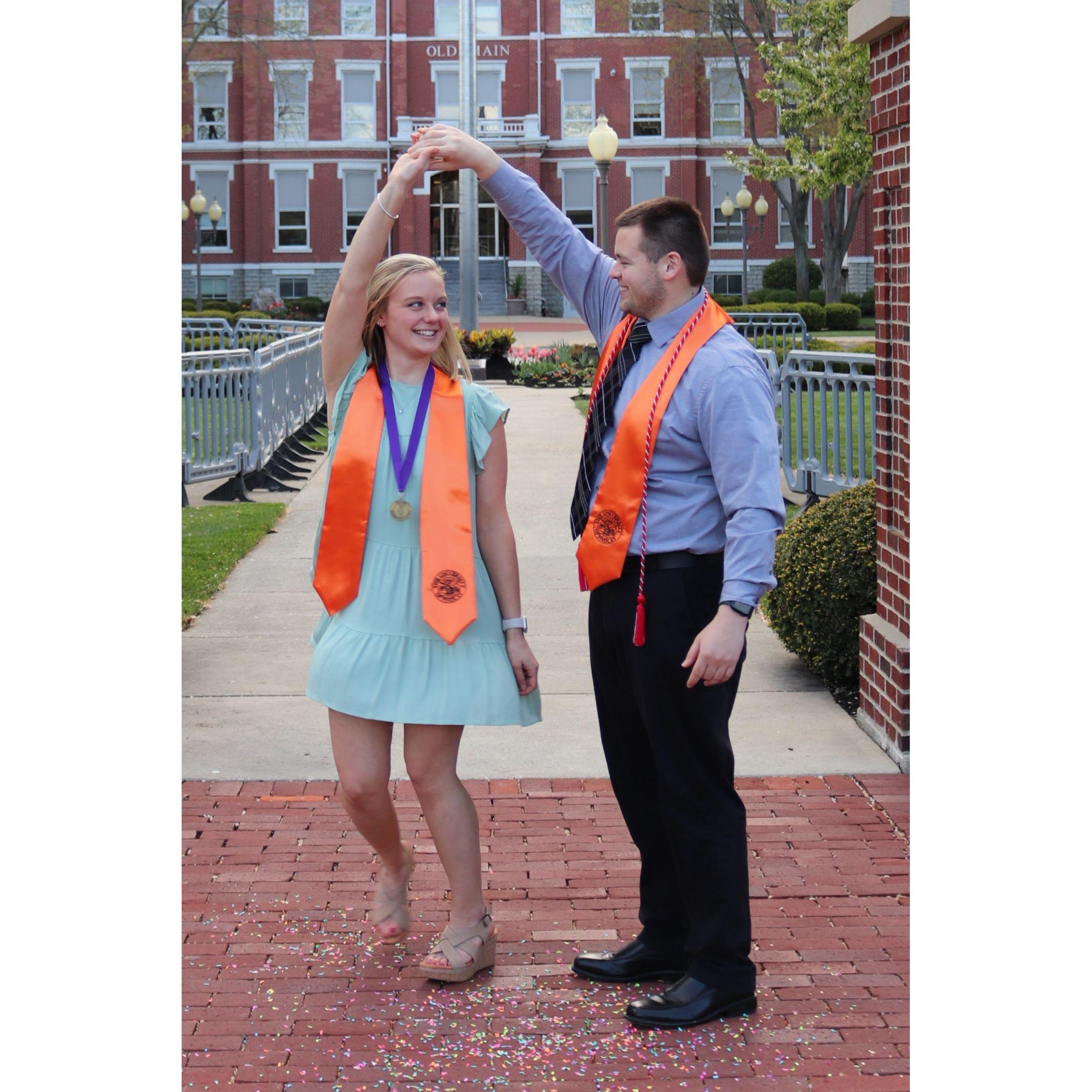 Dancing around to celebrate finally graduating!