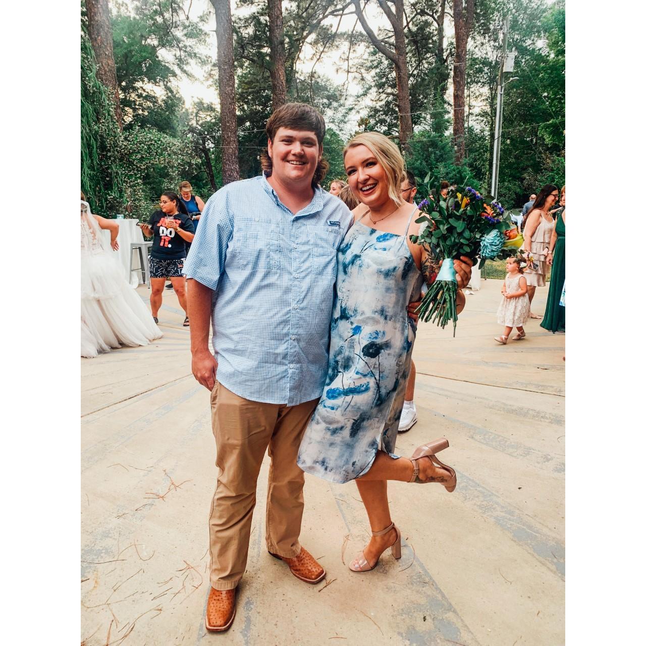 Catching the bouquet at Robert and Hope Mckee's wedding. May 22, 2021