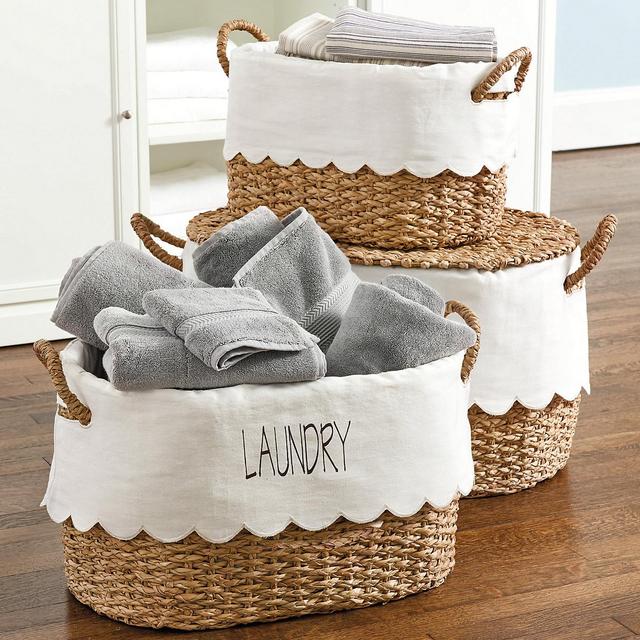 Bunny Williams Nesting Baskets with Scalloped Liner - Set of 3