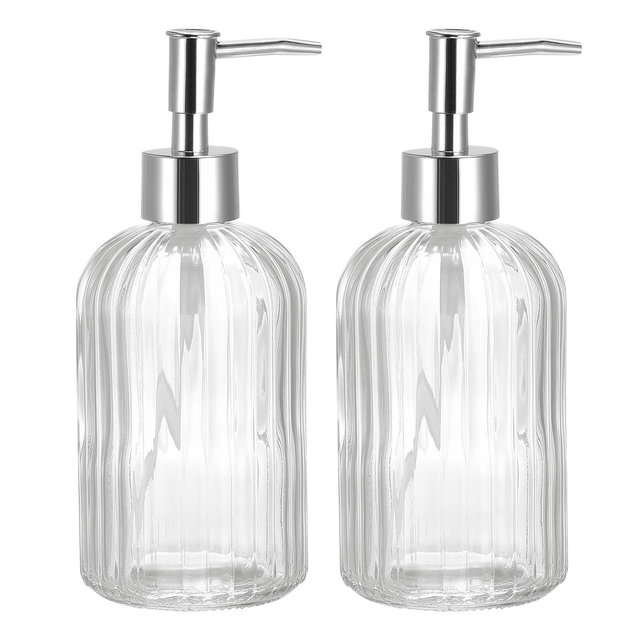 Unique Bargains Large Capacity Glass Soap Dispenser With Durable Pump 2 Pcs Clear