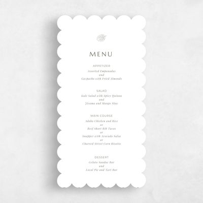 White Scalloped Wedding Menu - Morelos