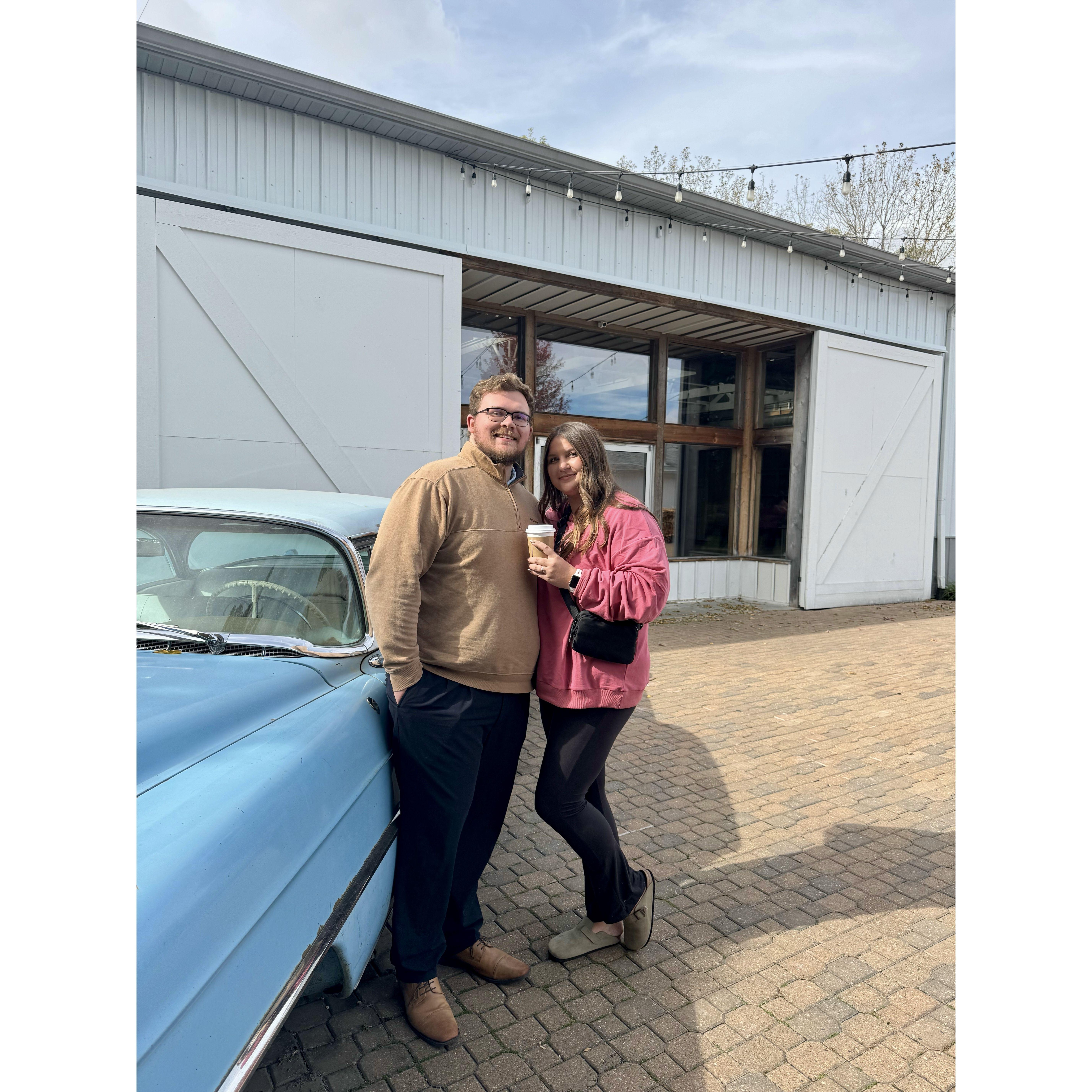 In front of our wedding venue 620 days from our wedding day!