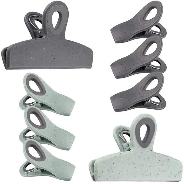 Cook with Color Set of Eight Bag Clips, 2 Large Heavy Duty Chip Clips and 6 Refrigerator Magnet Clips for Food Storage with Air Tight Seal Grip for Snack Bags and Food Bags (Speckled Gray & Teal)