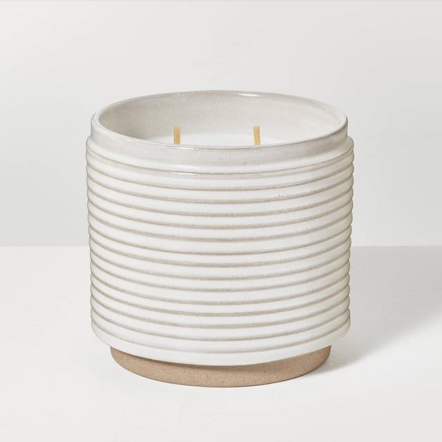 2-Wick Ribbed Ceramic Canvas Jar Candle Light Gray 12oz - Hearth & Hand™ with Magnolia