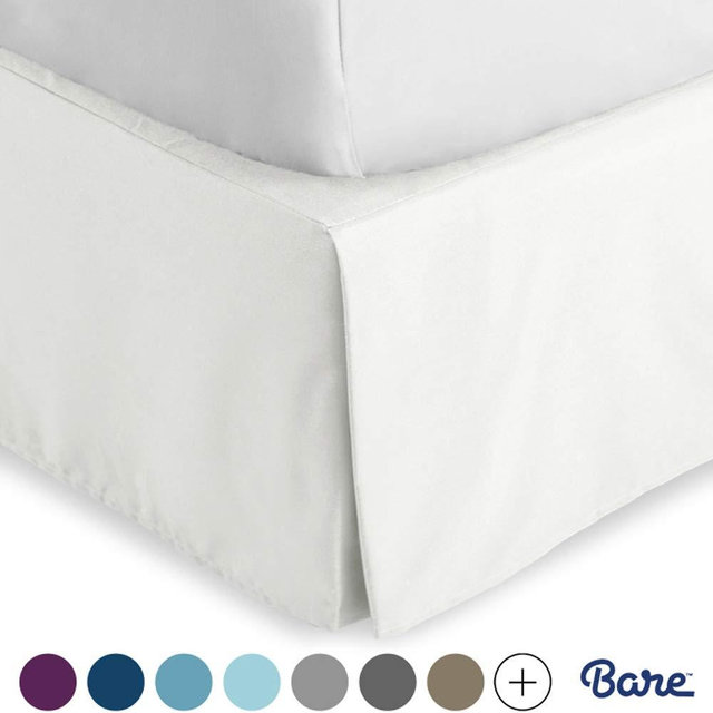 Bare Home Bed Skirt Double Brushed Premium Microfiber, 15-Inch Tailored Drop Pleated Dust Ruffle, 1800 Ultra-Soft Collection, Shrink and Fade Resistant (Queen, Warm White)