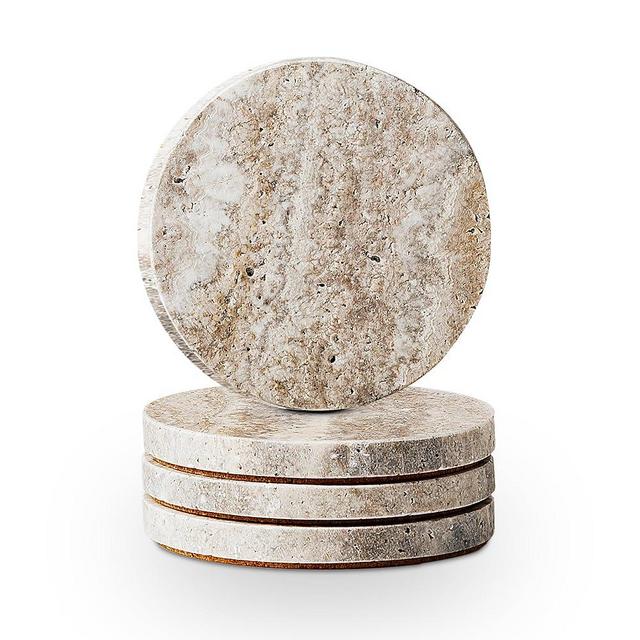 WORHE Marble Coasters for Drinks Set of 4 Coasters Modern Home Decor for Coffee Natural Marble Stone for Housewarming Party Hotel Decoration Christmas Anniversary Travertine Gray (WH056)