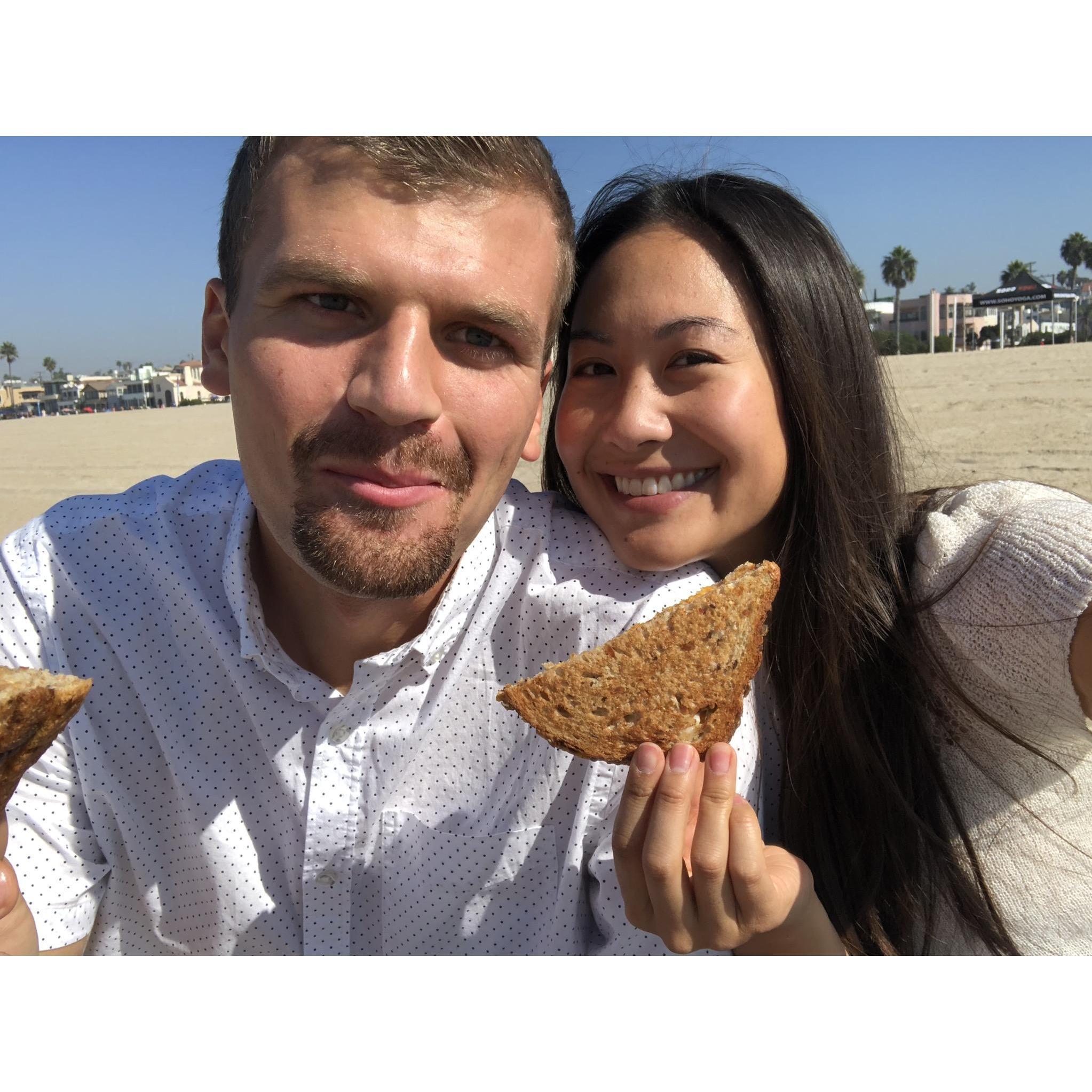 Super elated to find the best vegan grilled cheese in all the land! Washing it down with ginger beer at the beach.