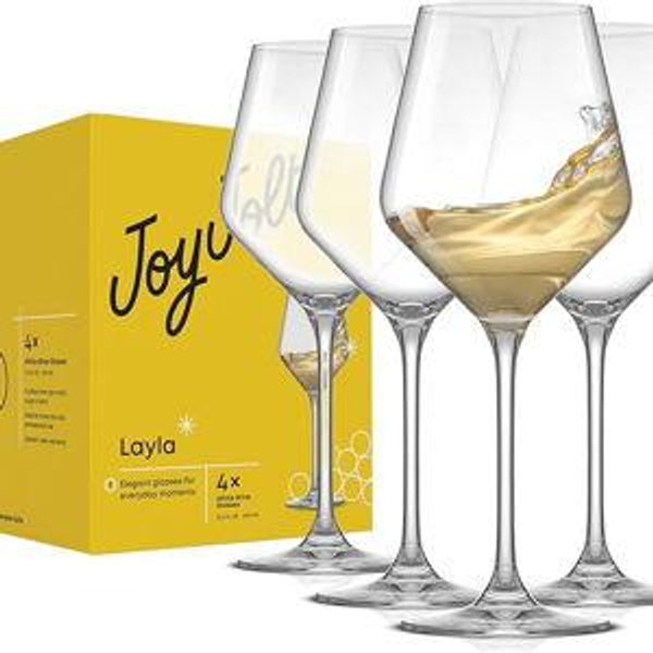 JoyJolt Layla White Wine Glasses, Set of 4 Italian Glasses, 13.5 oz Clear – Made in Europe