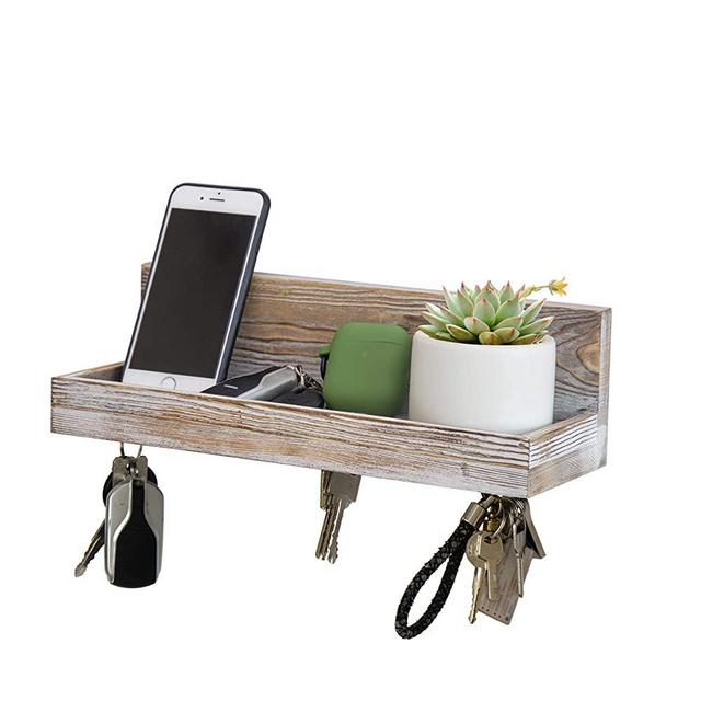 Magnetic Key Shelf with Ledge, Key Holder, Entryway Wall Organizer, 12 in L x 4" W, Distressed White