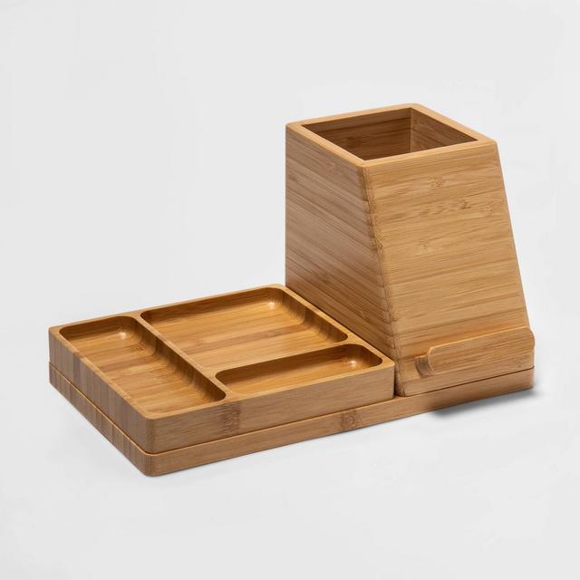 Medium Bamboo Desk Storage & 5V/2.4A 2-Port USB-A Qi Wireless Charger - Project 62™