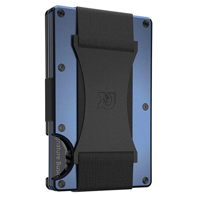 The Ridge Wallet Authentic | Minimalist Metal RFID Blocking Wallet with Cash Strap | Wallet for Men | RFID Minimalist Wallet, Slim Wallet (Navy)