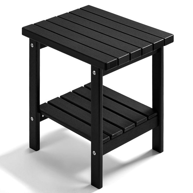 PASAMIC 2-Tier Adirondack Square Side Table, 17" HDPE Outdoor Side Tables, Weather Resistant End Table for Patio, Backyard, Pool, Indoor Companion, Beach, Easy Maintenance (Black)