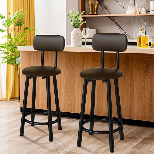Recaceik Counter Height Bar Stools, 13.7" W Modern Tall Bar Stools with Back, PU Leather Upholstered Barstool Chair for Bar Counter Kitchen Room Dining Area, Ergonomic Design, Set of 2, Rustic Brown