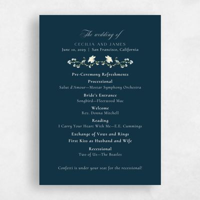 Deepest Teal, Blue Wedding Program - Papillon