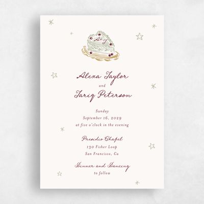 Wine, Beige Wedding Invitation - Moire Classic