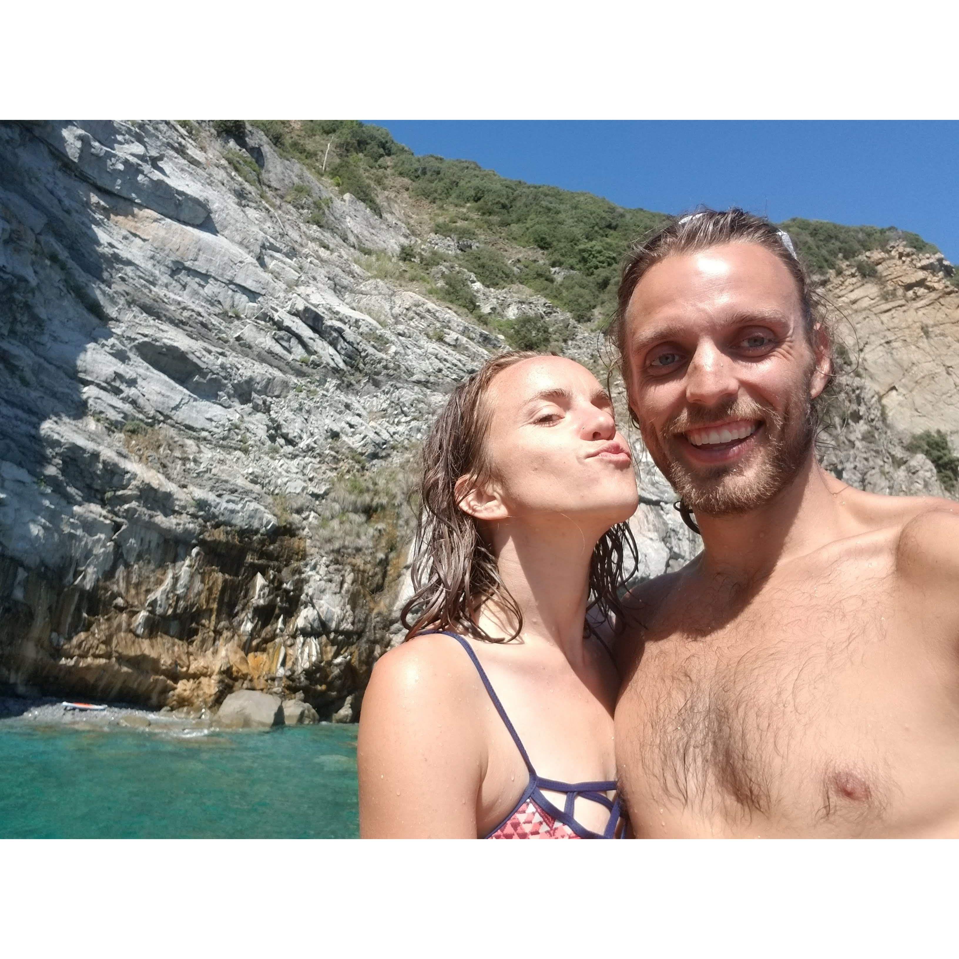 We tried to share one stand-up paddleboard in Levanto, Italy