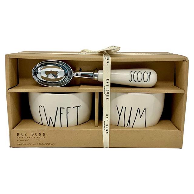Rae Dunn Artisan Collection by Magenta 3 pc Set Ice Cream Scoop and Bowls Sweet and Yum