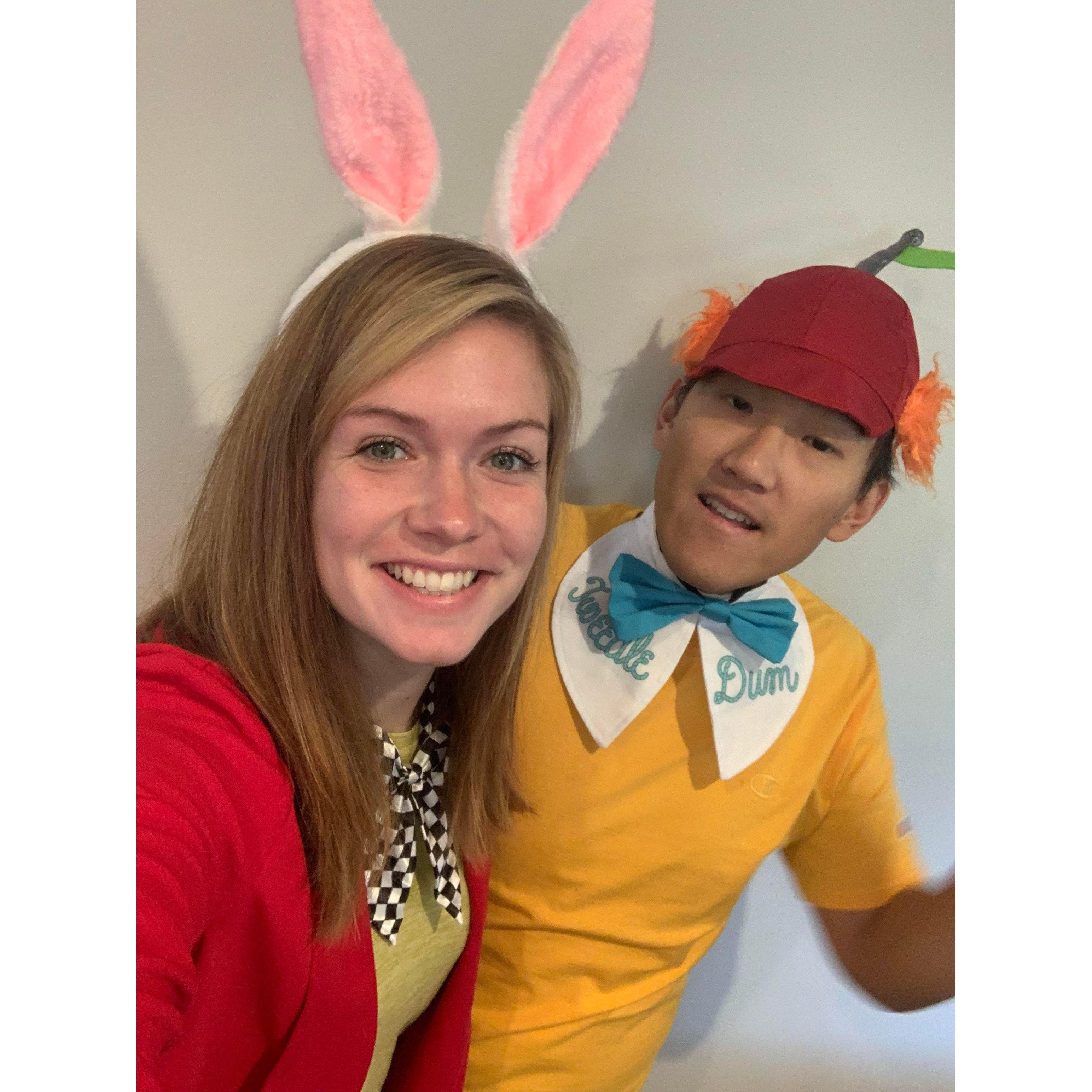 Danny and McKenna ready for Alice in Wonderland themed scavenger hunt in Charlotte, NC