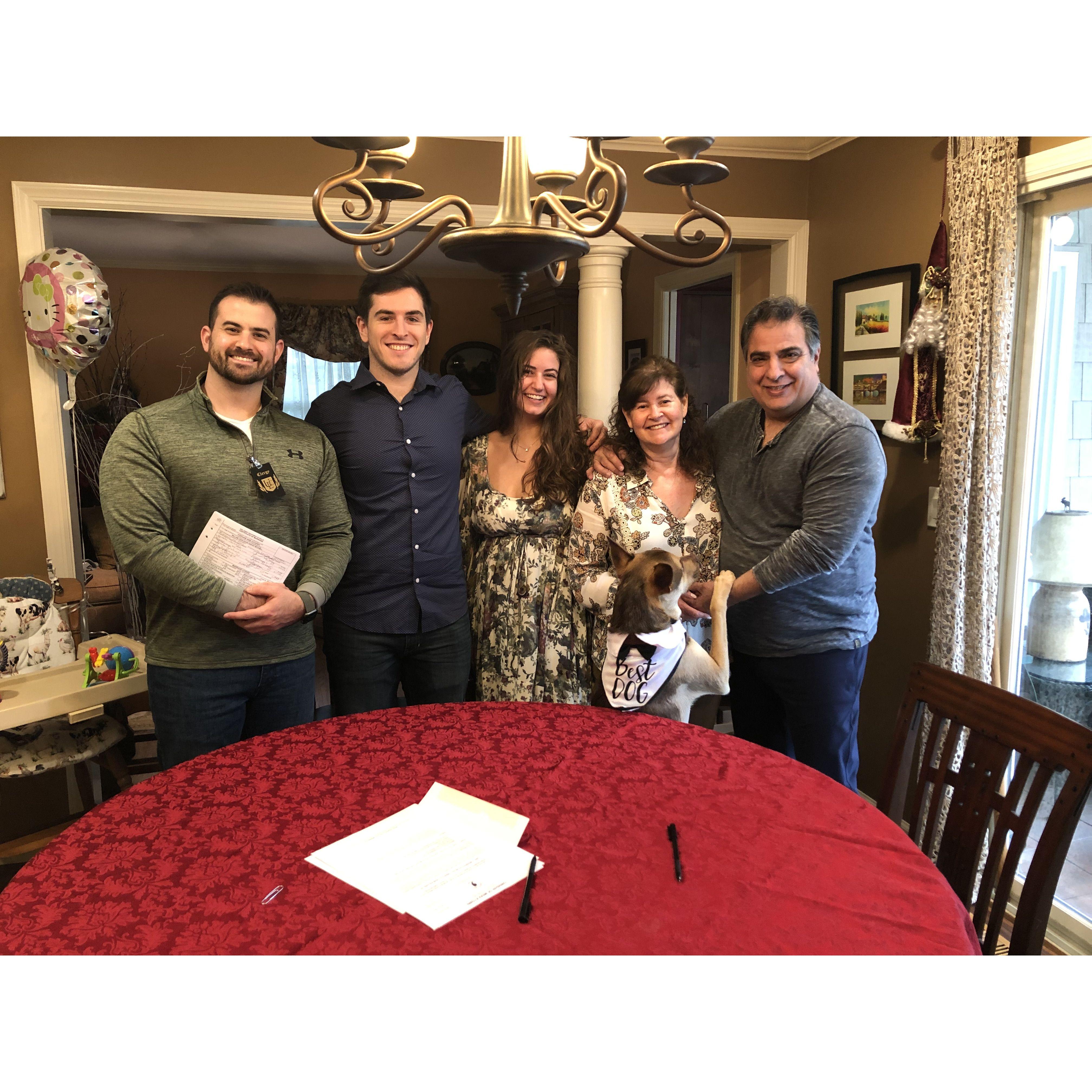Our small (legal) wedding ceremony in December 2021. Oliver was "best dog"