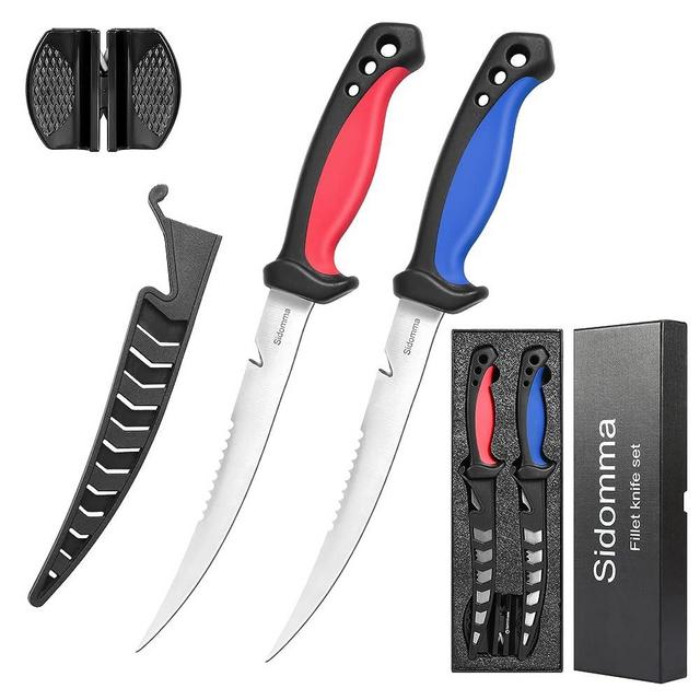 Sidomma 2 pcs Fishing Fillet Knife Set Stainless Steel 6.5 Inch Pro Fish Knife for Filleting, Fishing Gear, Fishing Tool Set, Fishing Sccessories, Fishing Gifts for Men
